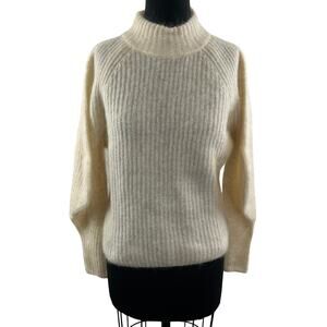 H&M Cream Mohair Wool Blend Ribbed Mock Neck Long Sleeve Fuzzy Sweater Size L
